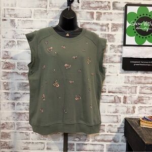 Mason & belle Sleeveless Olive Green Floral Embroidered Top XL